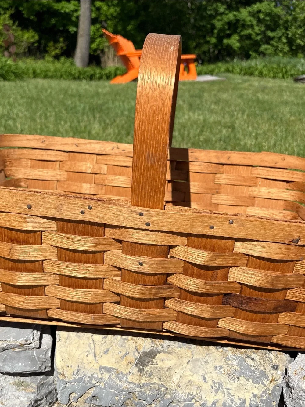 Classic Vintage Woven Wood Basket in Natural Brown